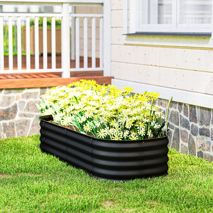 Galvanised Raised Garden Bed, Metal Planter Box with Safety Edging, for Flowers, Herbs, Succulents, Black