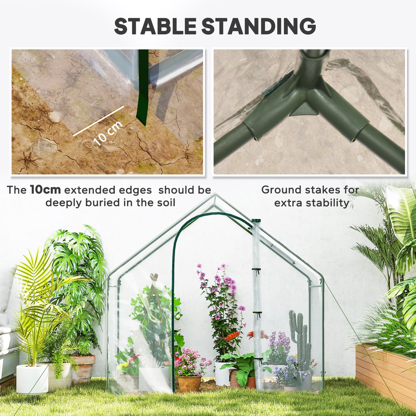 Walk In Tomato Greenhouse Garden Outdoor Mini Greenhouse Flower Planter Steel Frame with Zipped Door & Window, PVC Cover