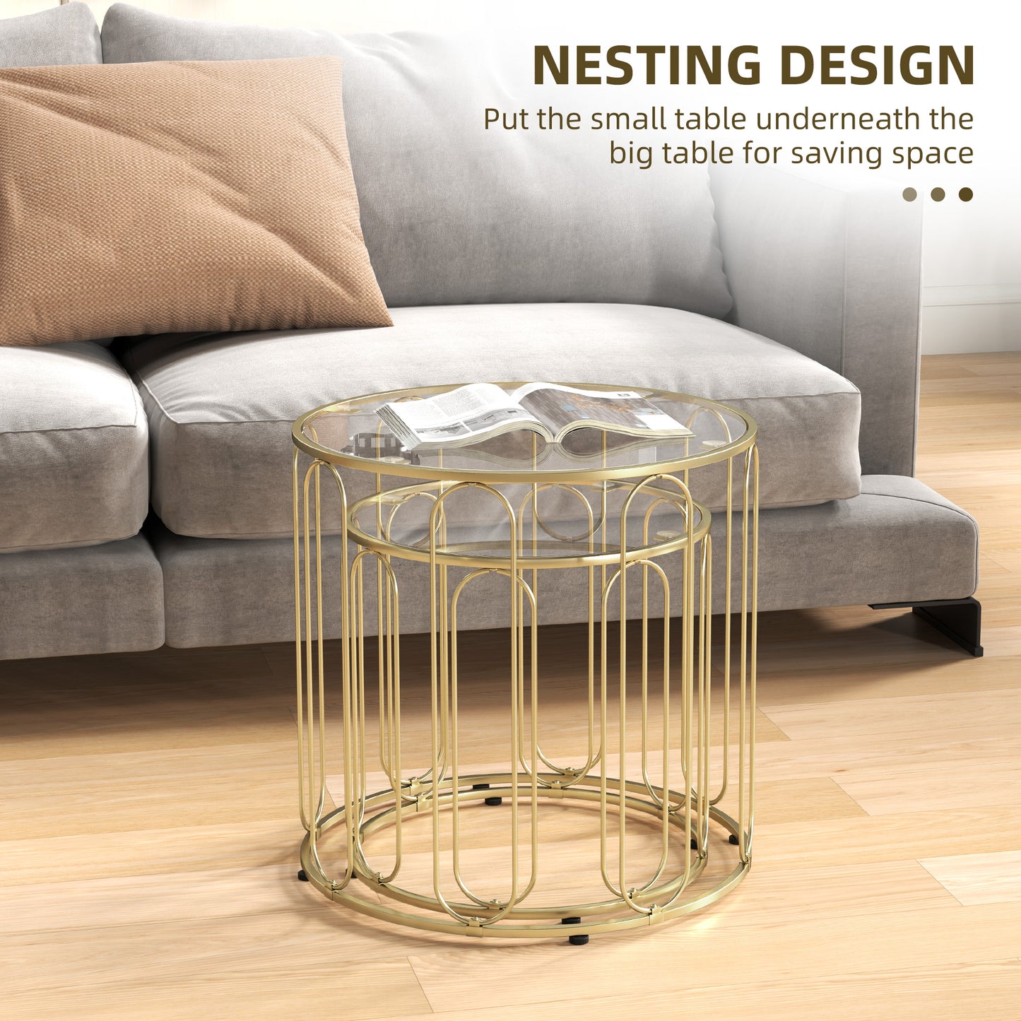 Elliptical Cut-Out Nesting Tables - Gold-Tone