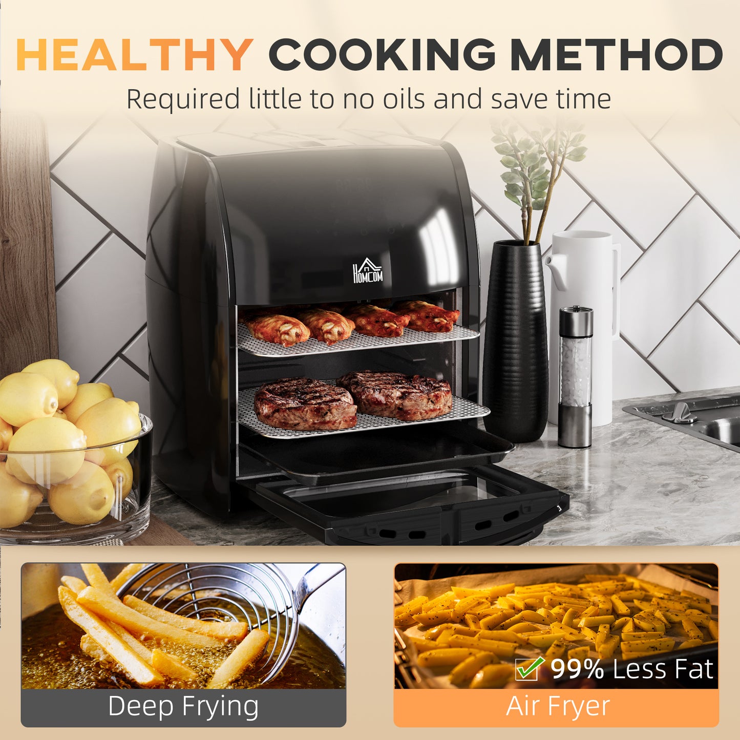 12L 8 in 1 Digital Air Fryer Oven with Roast, Bake, Dehydrate, 8 Preset Modes, Rapid Air Circulation, Timer, Inner Light