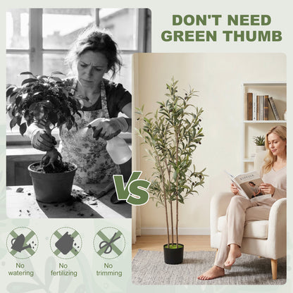 Decorative Artificial Plant, 148 cm Silk Olive Tree with 553 Leaves in Cement Pot, Fake Plant