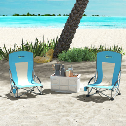 Set of 2 Folding Beach Chair, Low Camping Chair with Mesh Back