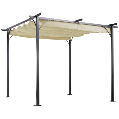 3 x 3(m) Metal Pergola with Retractable Roof, Garden Gazebo Metal Pergola Canopy for Party BBQ, Beige