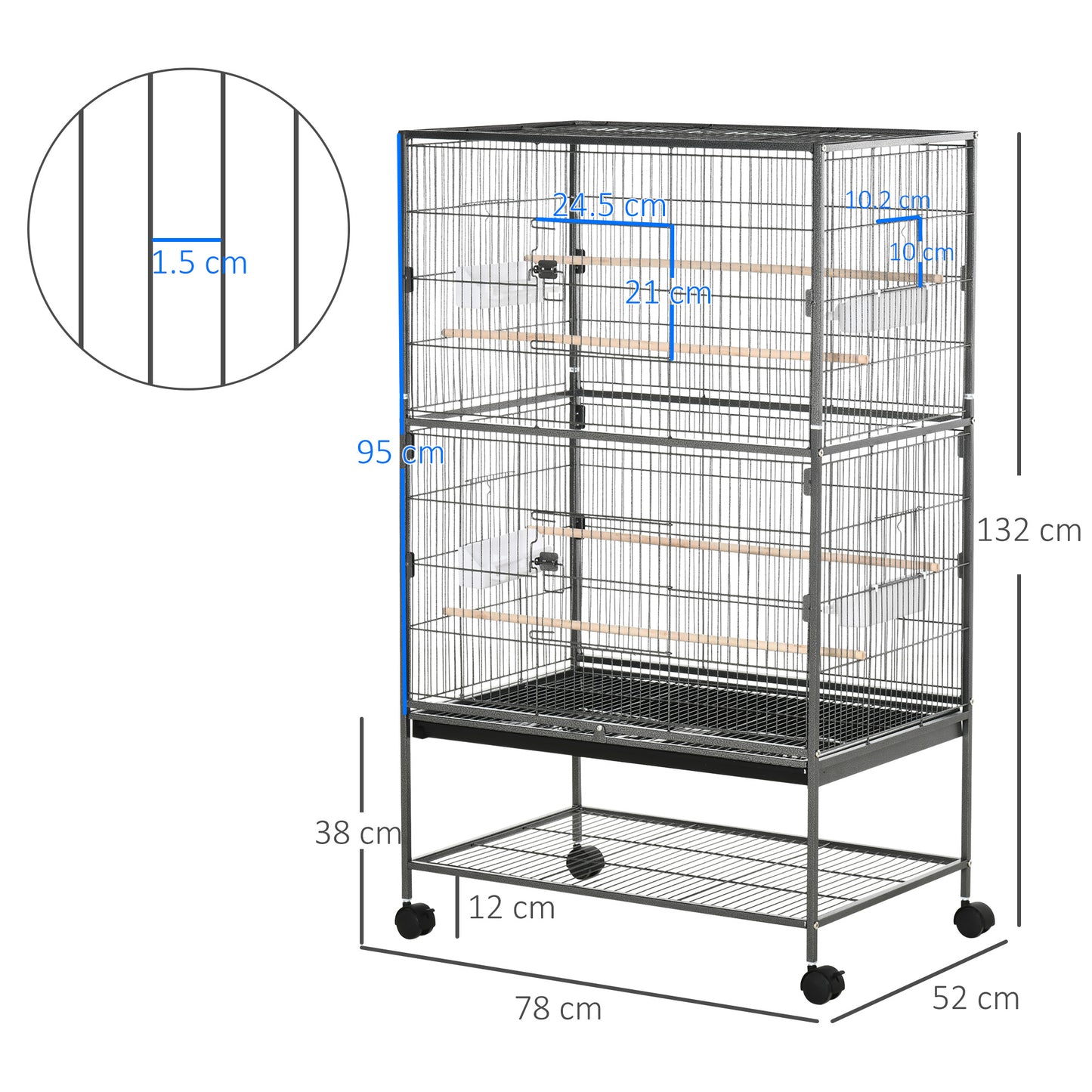 Large Bird Cage Budgie Cage for Finch Canaries Parakeet with Rolling Stand, Slide-out Tray, Storage Shelf, Food Containers