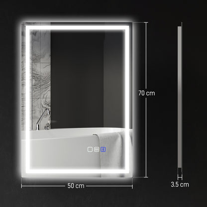 50 x 70 cm Anti-Fog LED Bathroom Mirror, with Bluetooth - Silver Tone