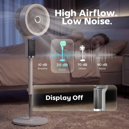 20 dB Silent Standing Fan for Bedroom, 44" Pedestal Fan with 90° Oscillating, 8 Speeds and LED Light, White