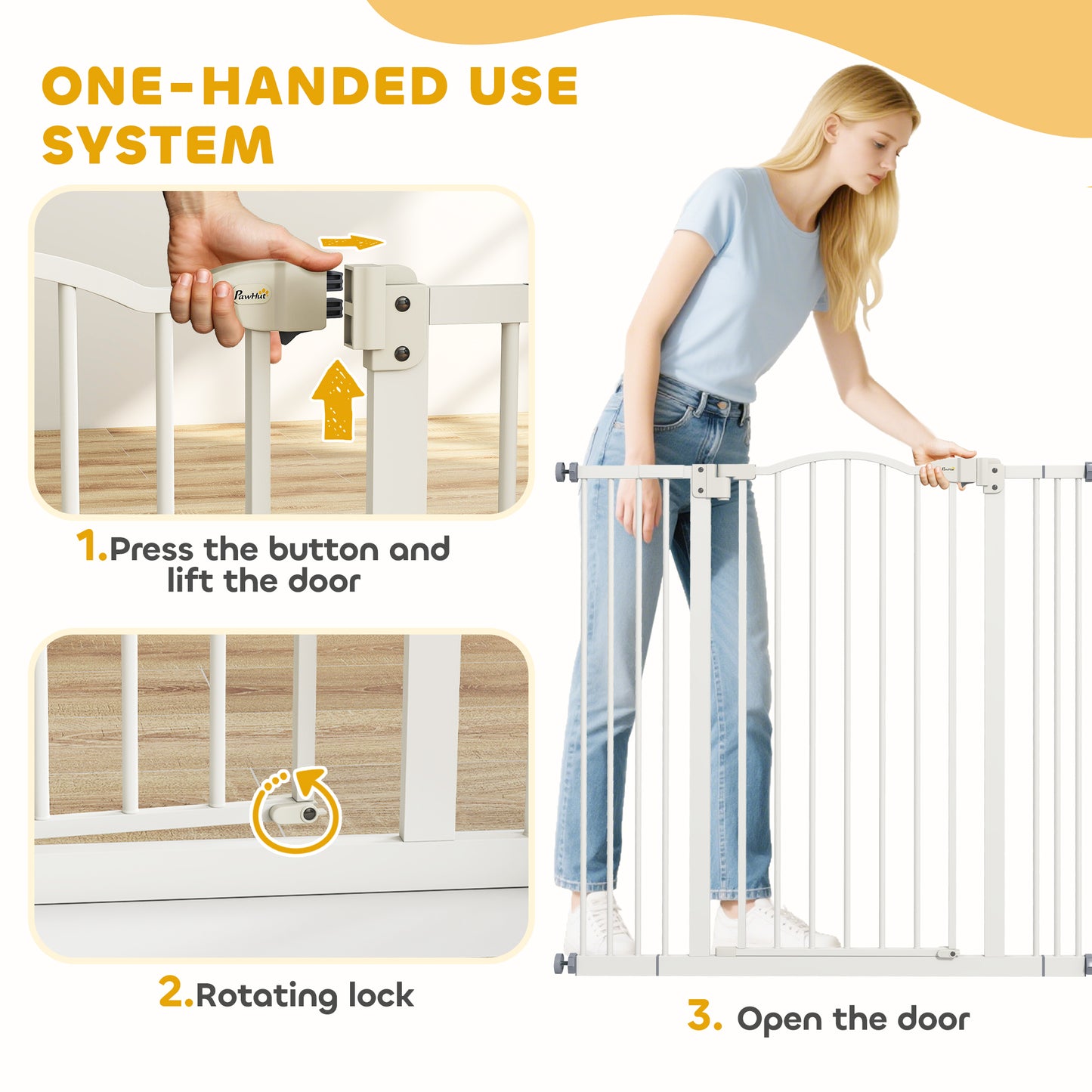 Pressure Fit Dog Stair Gate No Drilling Safety Gate Auto Close for Doorways, Hallways, 74-100cm Adjustable, 94cm Tall, White