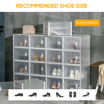 18PCS Clear Shoe Box, Plastic Stackable Shoe Storage Box for UK/EU Size up to 12/46 with Magnetic Door for Women/Men