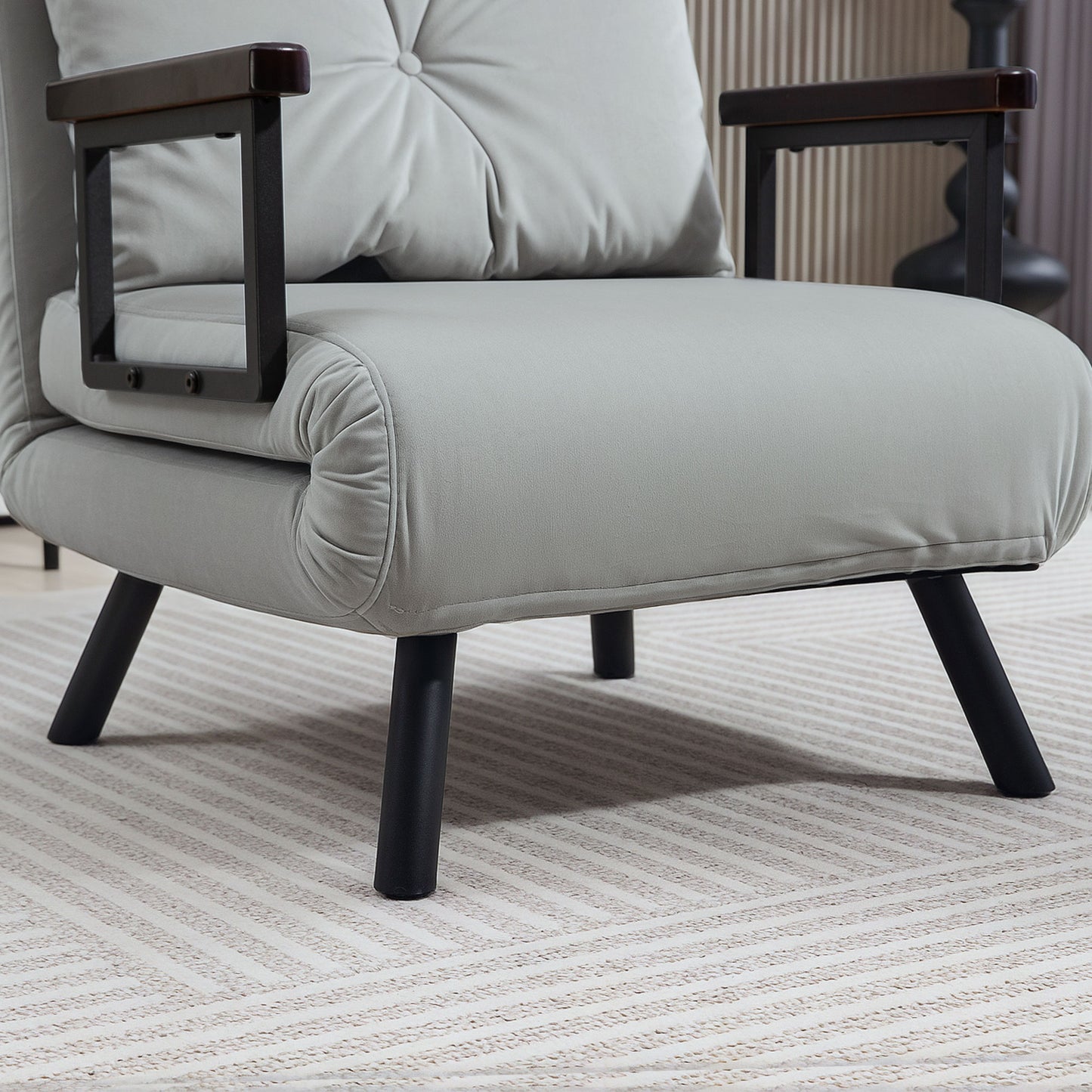 4-in-1 Velvet-Feel Single Chair Bed, with Pillow - Light Grey