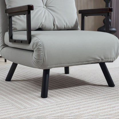 4-in-1 Velvet-Feel Single Chair Bed, with Pillow - Light Grey