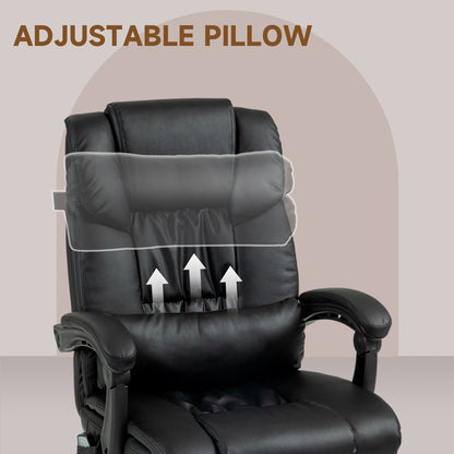 6-Point Massage Office Chair, PU Leather Desk Chair with Adjustable Height and Footrest for Home Office, Black