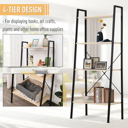 4-Tier Industrial Ladder Shelf – Oak & Black