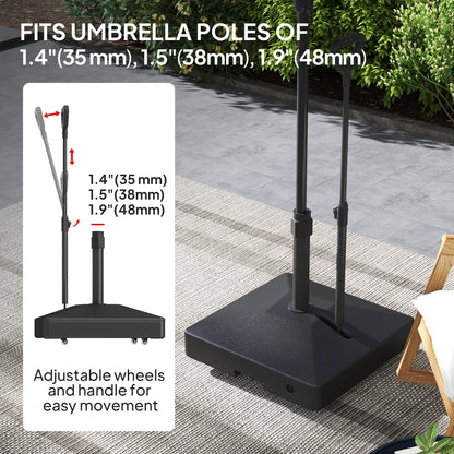 Garden Parasol Base with Adjustable Wheels and Handle, Garden Sun Umbrella Base Parasol Stand, Filled Up to 55kg with Stand