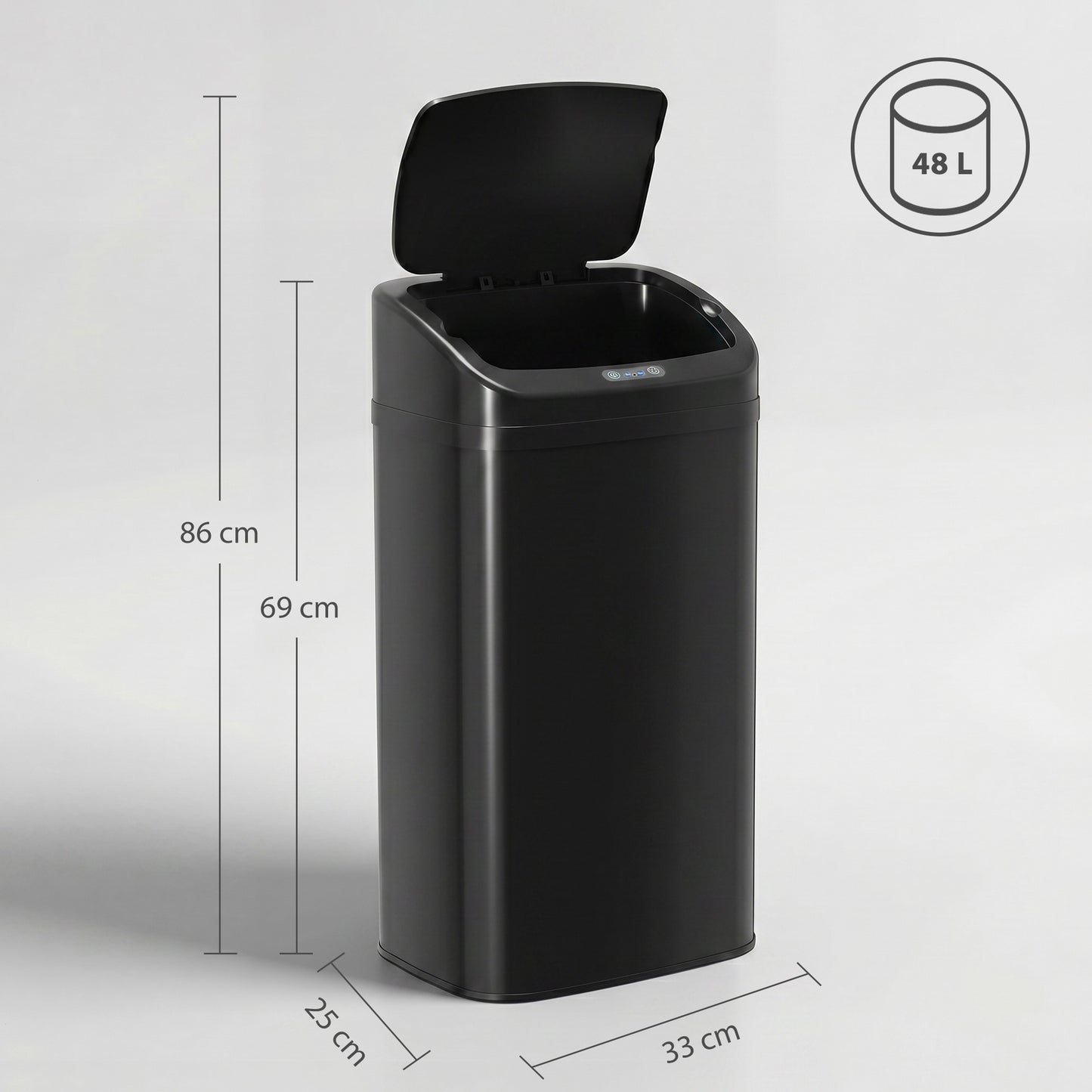 48L Galvanised Steel Sensor Bin - Black