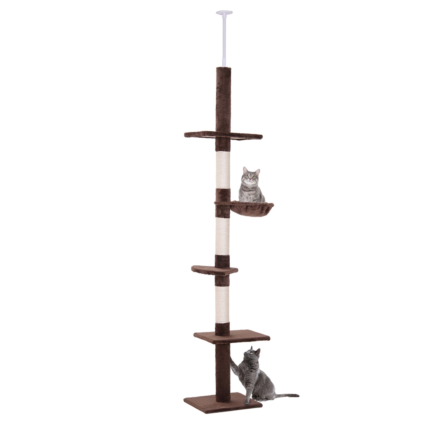 Floor to Ceiling Cat Tree 230-260cm Height Adjustable, 5-Tier Cat Tower with Scratching Posts, Hammock, Perches