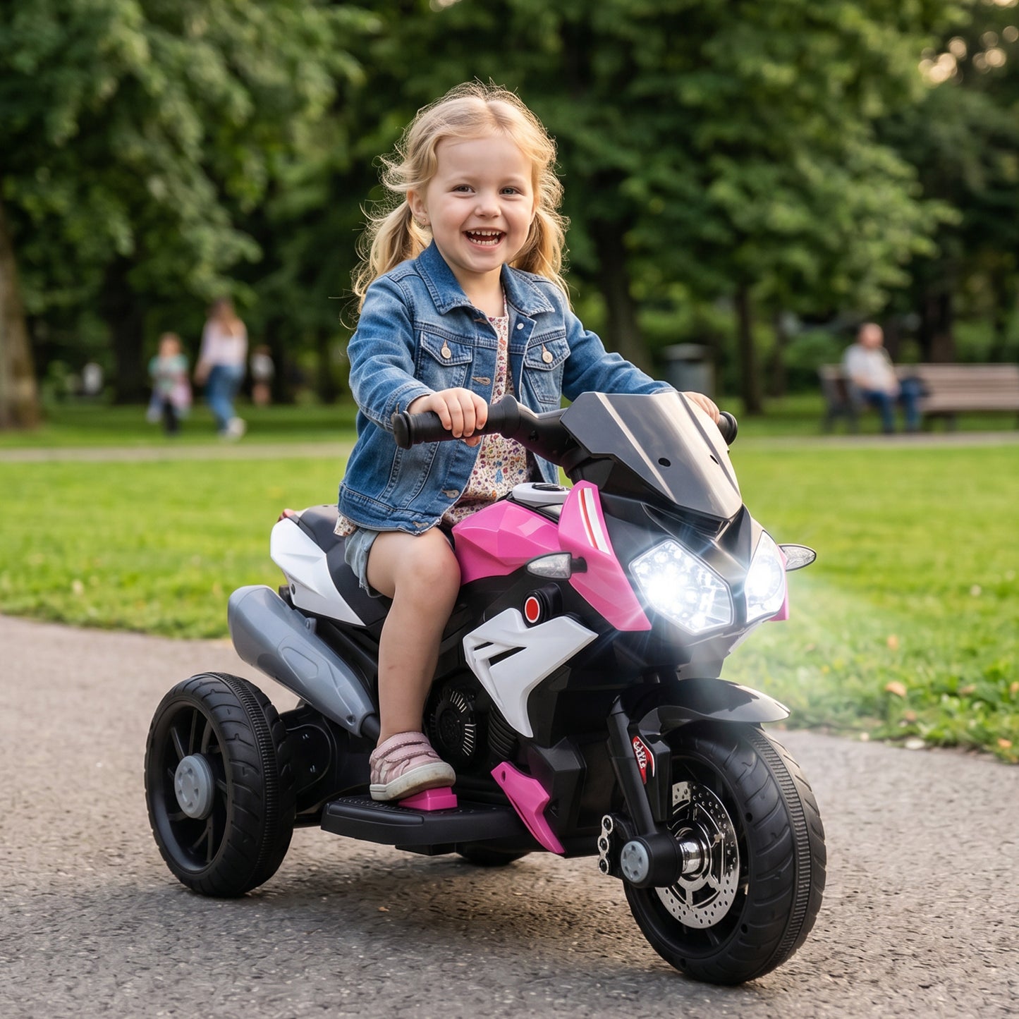 Kids Electric Motorcycle, 6V Ride on Motorcycle with 3 Wheels, LED Headlight, Music, Horn for Boys Girls 3-5 Y, Pink