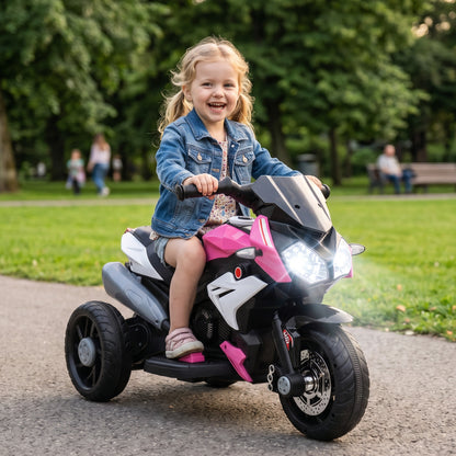 Kids Electric Motorcycle, 6V Ride on Motorcycle with 3 Wheels, LED Headlight, Music, Horn for Boys Girls 3-5 Y, Pink