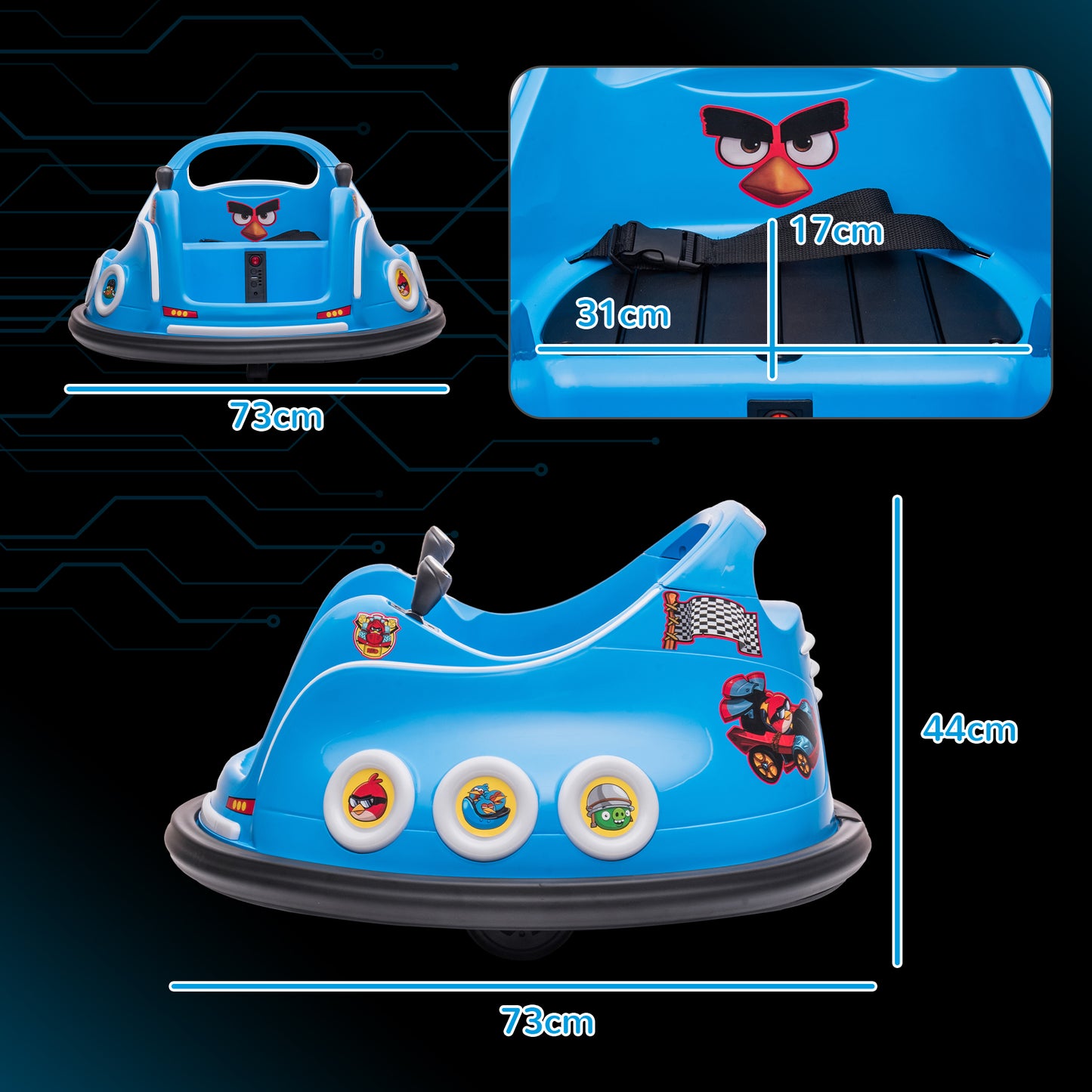 Angry Bird Licensed Waltzer Car, 12V Kids Bumper Car w/ Joysticks, Remote, Music LED Lights, Blue