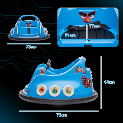 Angry Bird Licensed Waltzer Car, 12V Kids Bumper Car w/ Joysticks, Remote, Music LED Lights, Blue