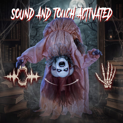 Animated Halloween Ghost, Halloween Animatronics with Creepy Screams, Glowing Eyes, Sound/Touch Activated