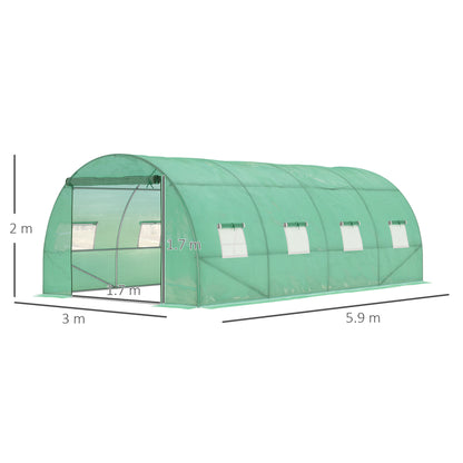 Walk-in Polytunnel Greenhouse, Outdoor Garden Tunnel Greenhouse Tent with Zipped Roll-Up Door and 8 Mesh Windows, 6 x 3M