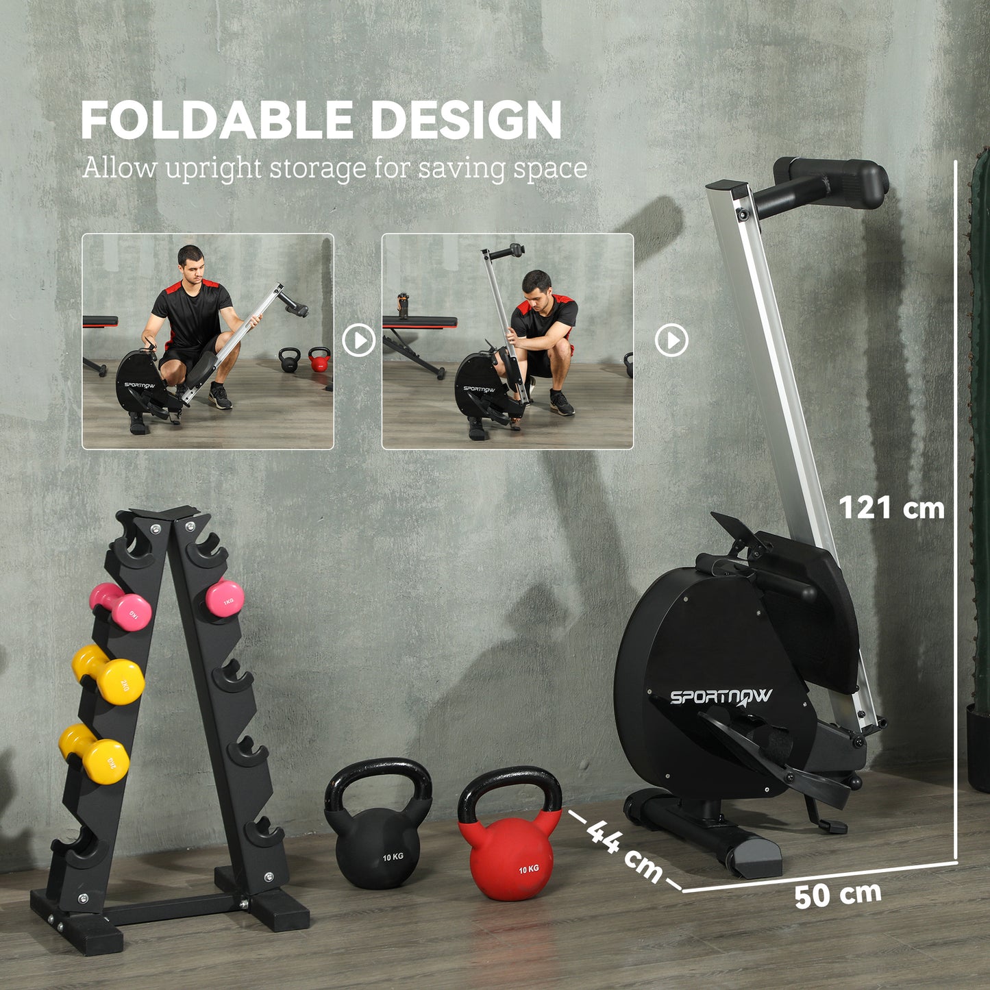 Folding Magnetic Rowing Machine, with 16-Level Adjustable Resistance, Black
