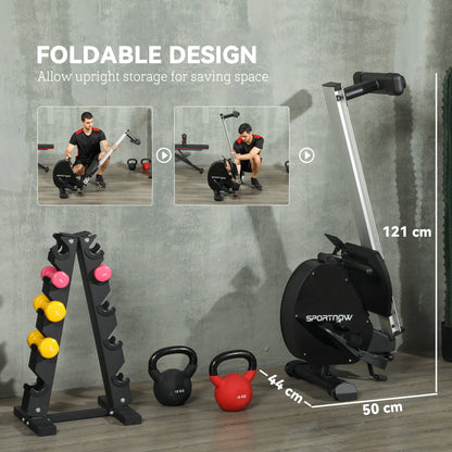 Folding Magnetic Rowing Machine, with 16-Level Adjustable Resistance, Black
