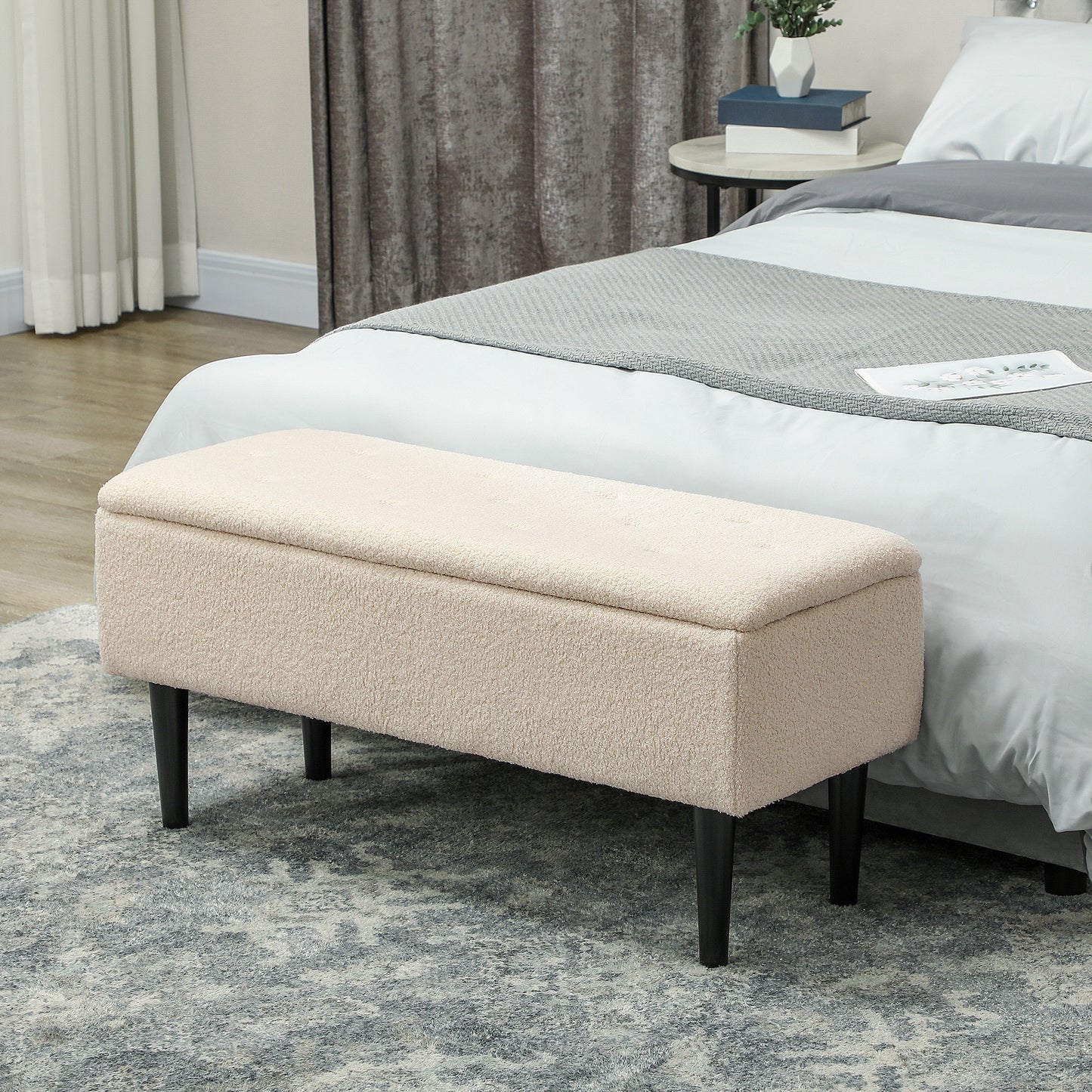 57L Teddy Fleece Storage Ottoman - Cream