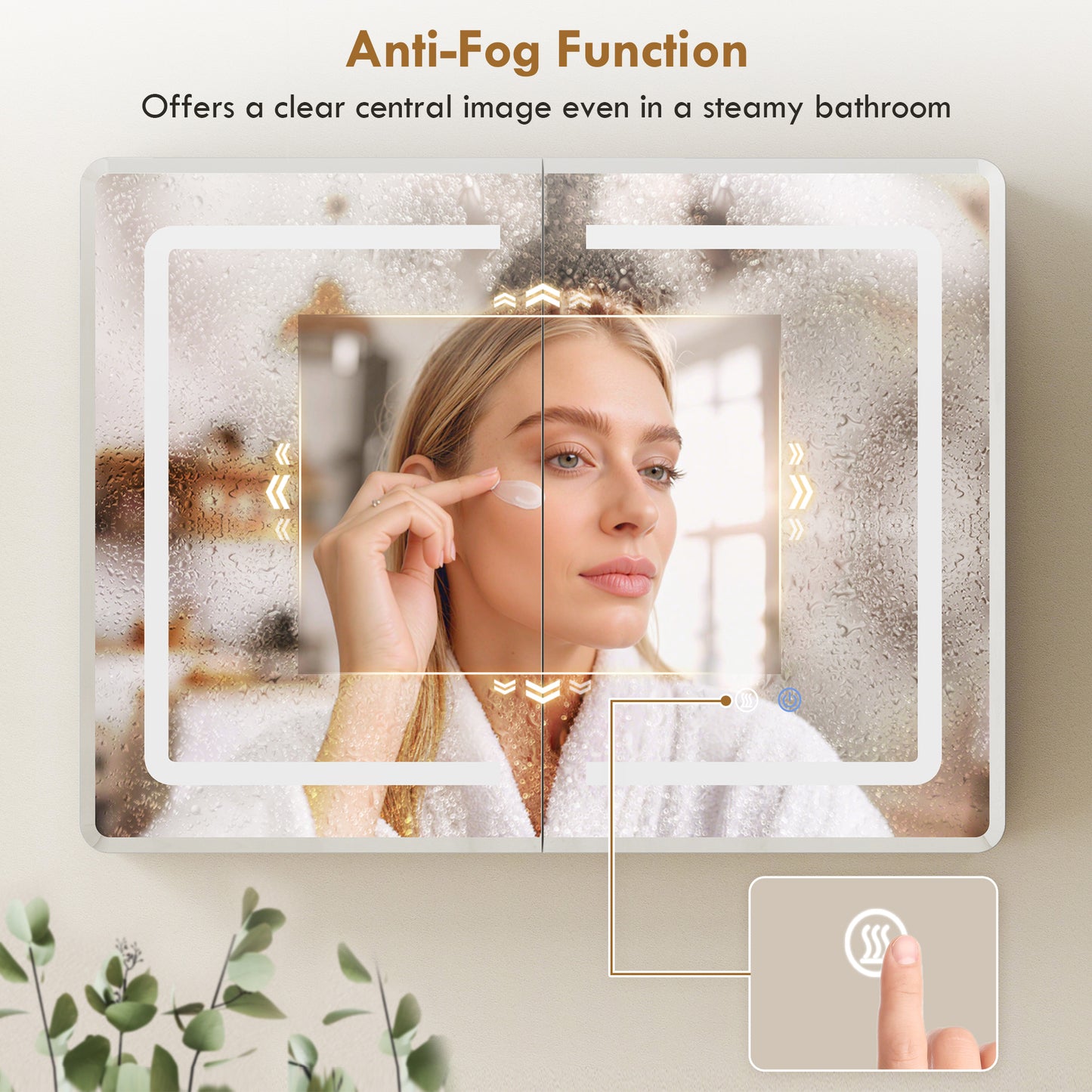 Mirrored Bathroom Cabinet with LED Lights, 60 x 80 cm Bathroom Mirror Cabinet with Anti-Fog, 3 Colour Dimmable Lighting
