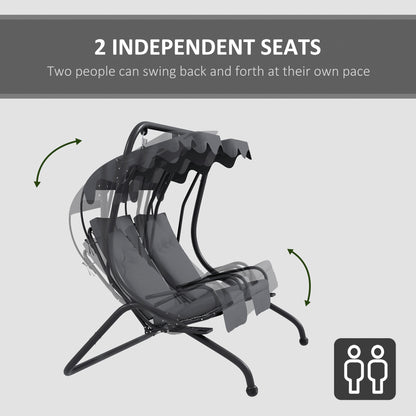 Two-Seat Garden Swing Chair, with Protective Canopy - Grey