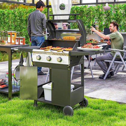 7.5kW Three-Burner Gas BBQ Grill, with See-Through Lid - Black