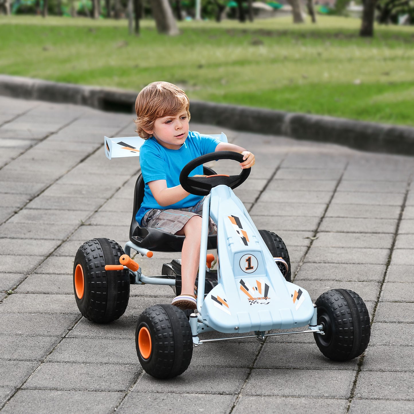 Pedal Go Kart, Kids Ride On Race Car with Brake, Gears Shift, Steering Wheel, Adjustable Seat
