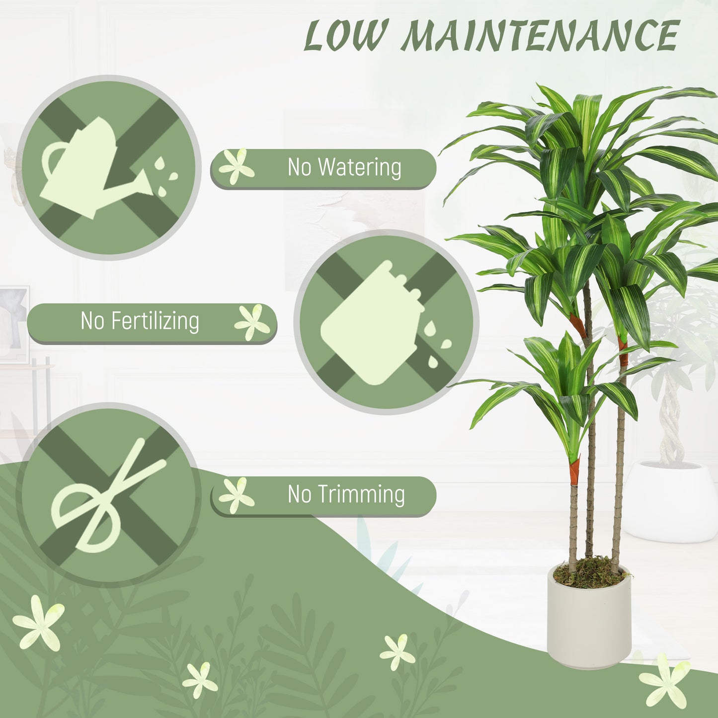 120cm Artificial Dracaena Tree with Bendable Trunks - Green