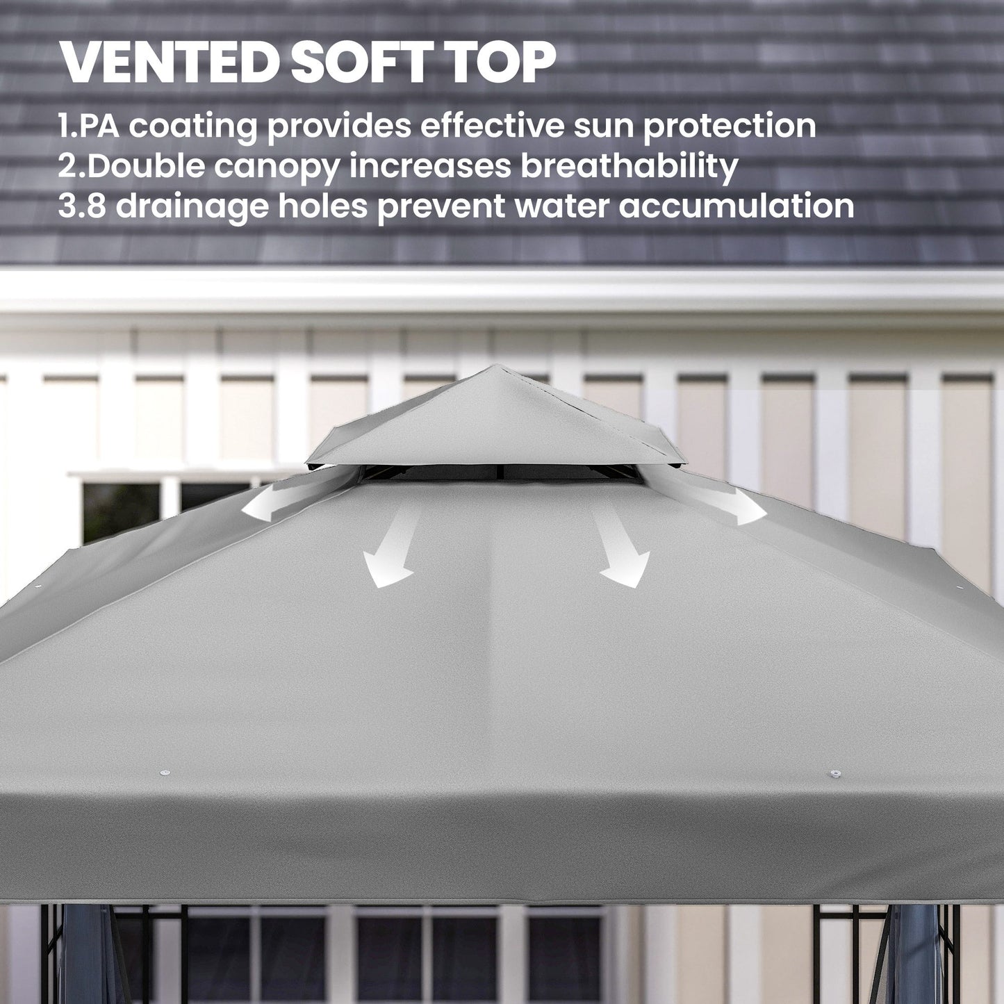 3 x 3(m) Patio Gazebo Canopy Garden Pavilion Tent Shelter with 2 Tier Roof and Mosquito Netting, Light Grey