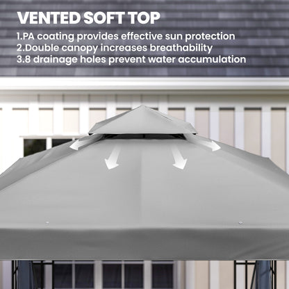 3 x 3(m) Patio Gazebo Canopy Garden Pavilion Tent Shelter with 2 Tier Roof and Mosquito Netting, Light Grey