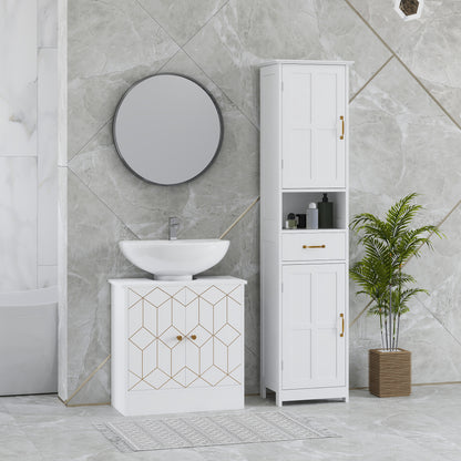 Under Sink Bathroom Cabinet, Under Sink Cabinet with Adjustable Shelf and Open Compartment for Basin with or without Pedestal