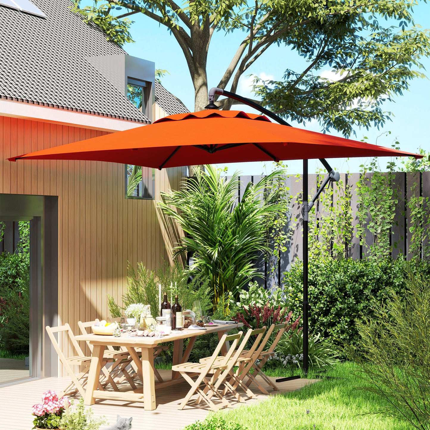 3(m) Cantilever Overhanging Parasol, with Cross Base - Orange