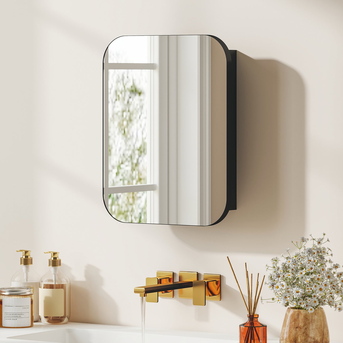Bathroom Medicine Cabinet with Mirror, Bathroom Wall Cabinet with Adjustable Shelves, Soft Close Hinges, Black