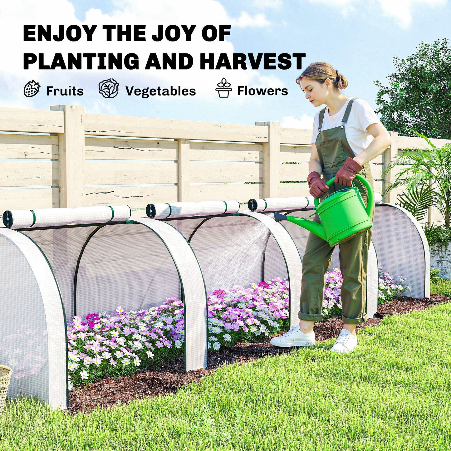 395 x 100 cm Low Tunnel Greenhouse - White