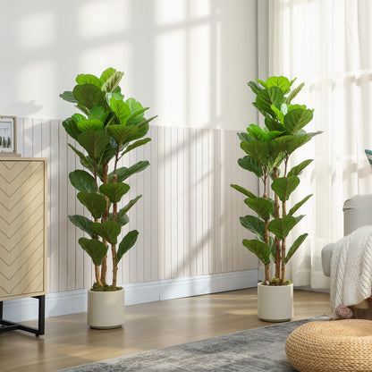 120cm Set of 2 Artificial Fiddle Leaf Fig Trees - Green