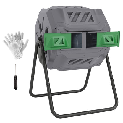 160L 360° Rotating Dual Chamber Composter - Grey