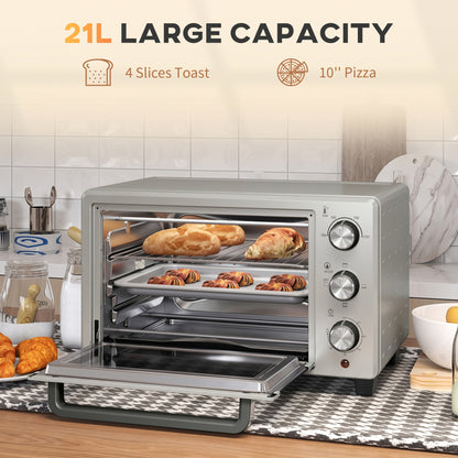 21L Mini Countertop Oven, 100°C-230°C Adjustable Temp - Silver Tone
