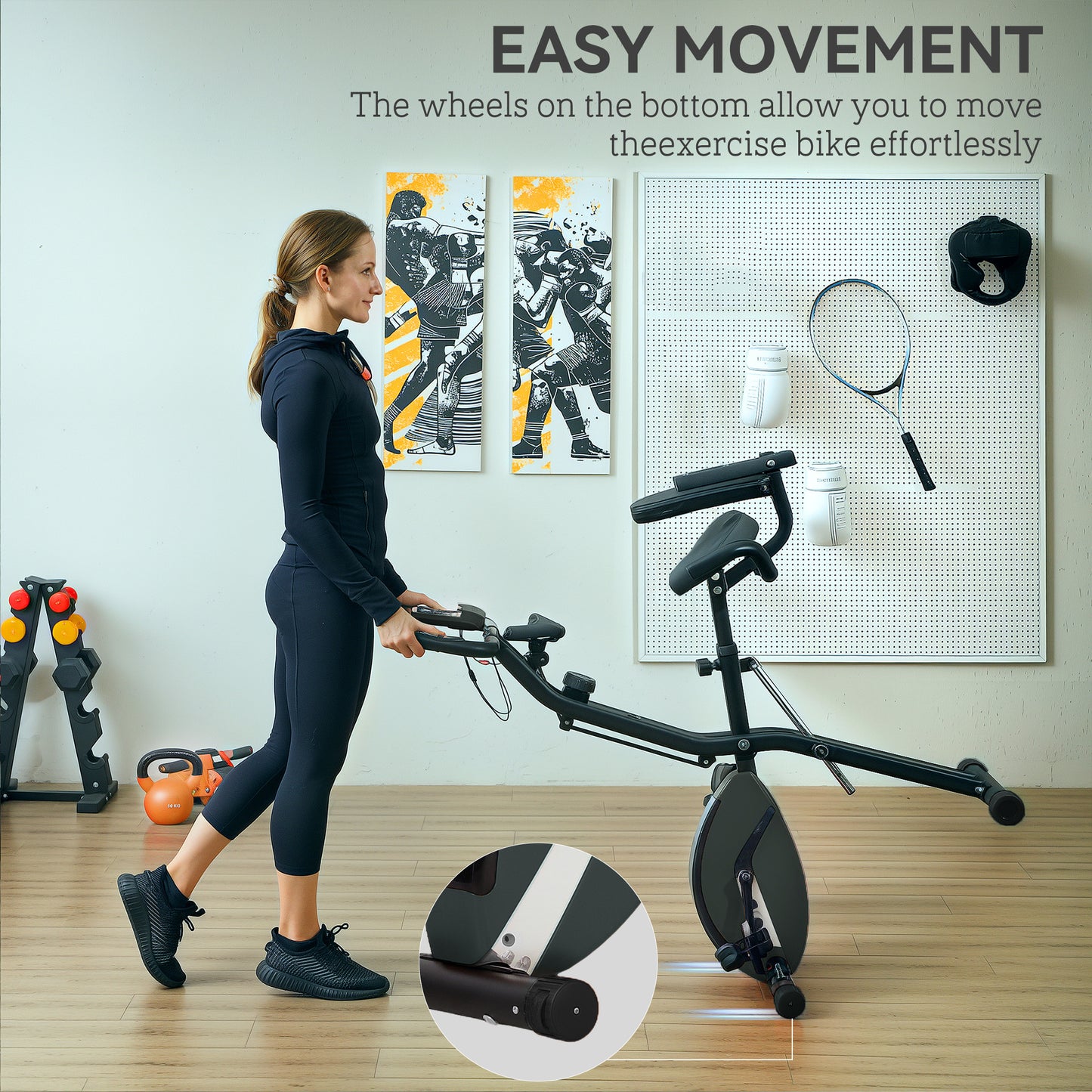 Five-in-one Foldable Exercise Bike, Stationary Bike with Arm Workout Bands, LDC Monitor, Phone Holder, Black