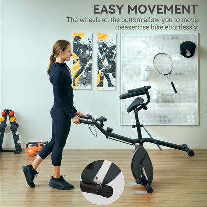 Five-in-one Foldable Exercise Bike, Stationary Bike with Arm Workout Bands, LDC Monitor, Phone Holder, Black