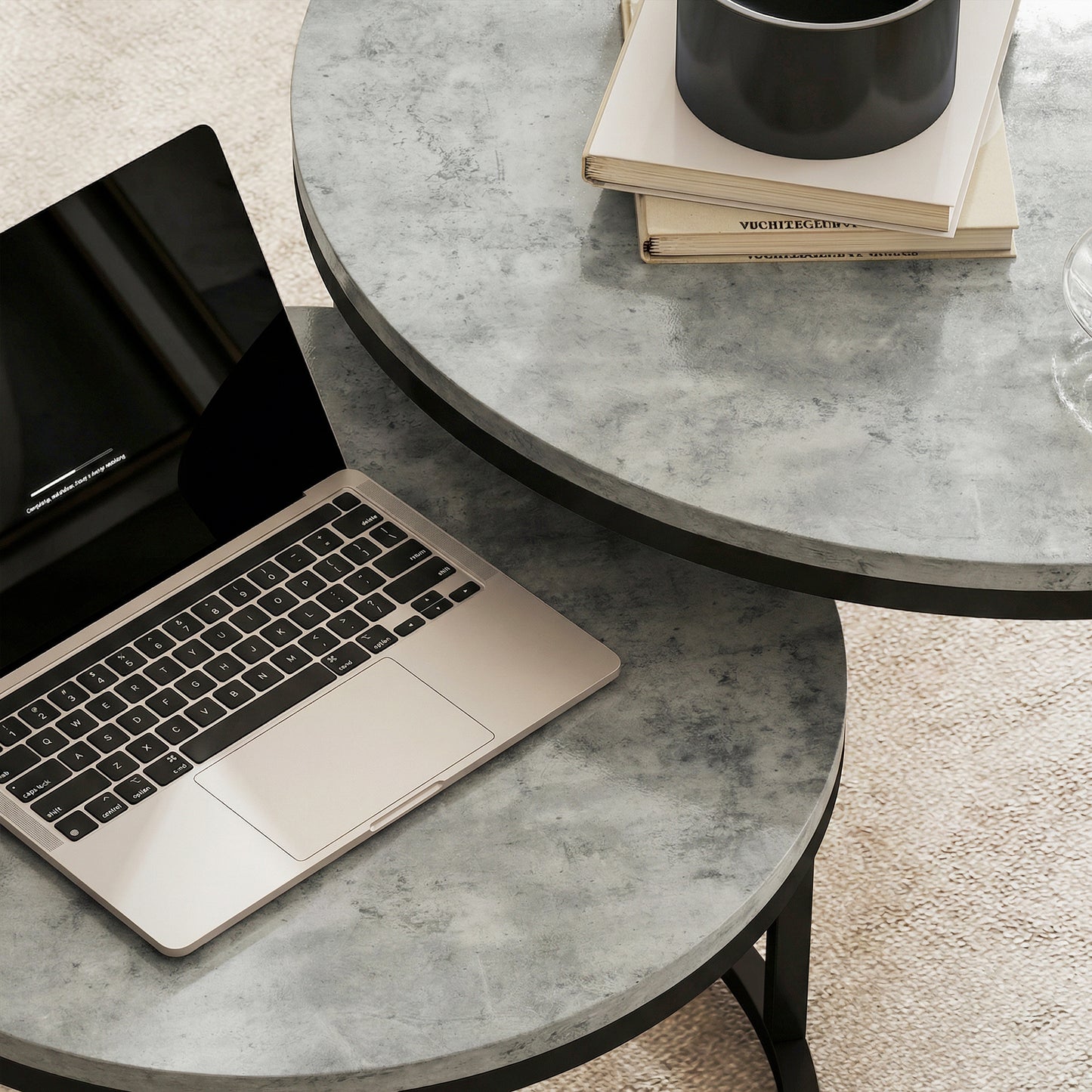 Set of Two Cement-Effect Stacking Tables - Grey