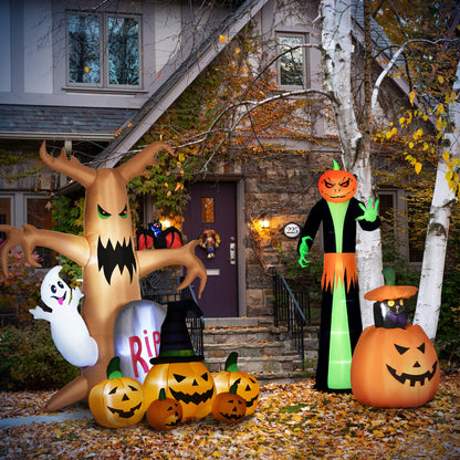6ft Inflatable Halloween Large Pumpkin in Hat with Four Small Pumpkins, Blow-Up Outdoor LED Display for Lawn, Garden, Party