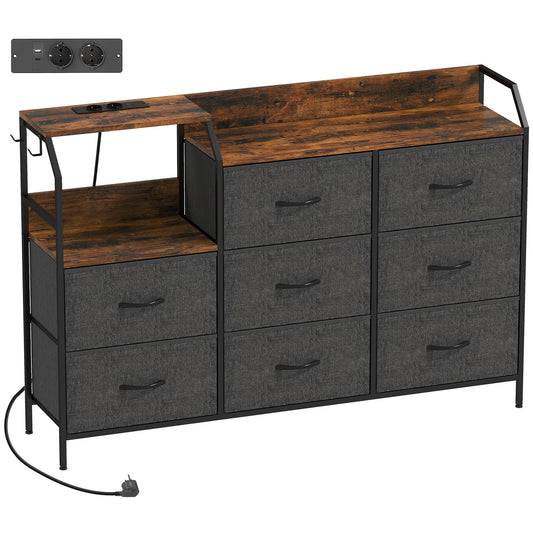 Chest of Eight Drawers, with Charging Station - Brown/Black