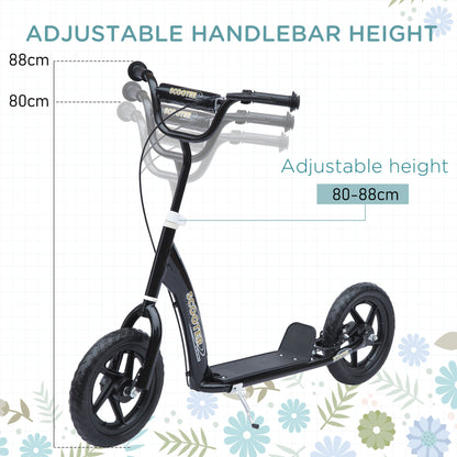 Kids Scooter Kick Scooter, with 12" EVA Tyres, Rear Brake, Big Wheels Scooter for 5-12 Years , Black