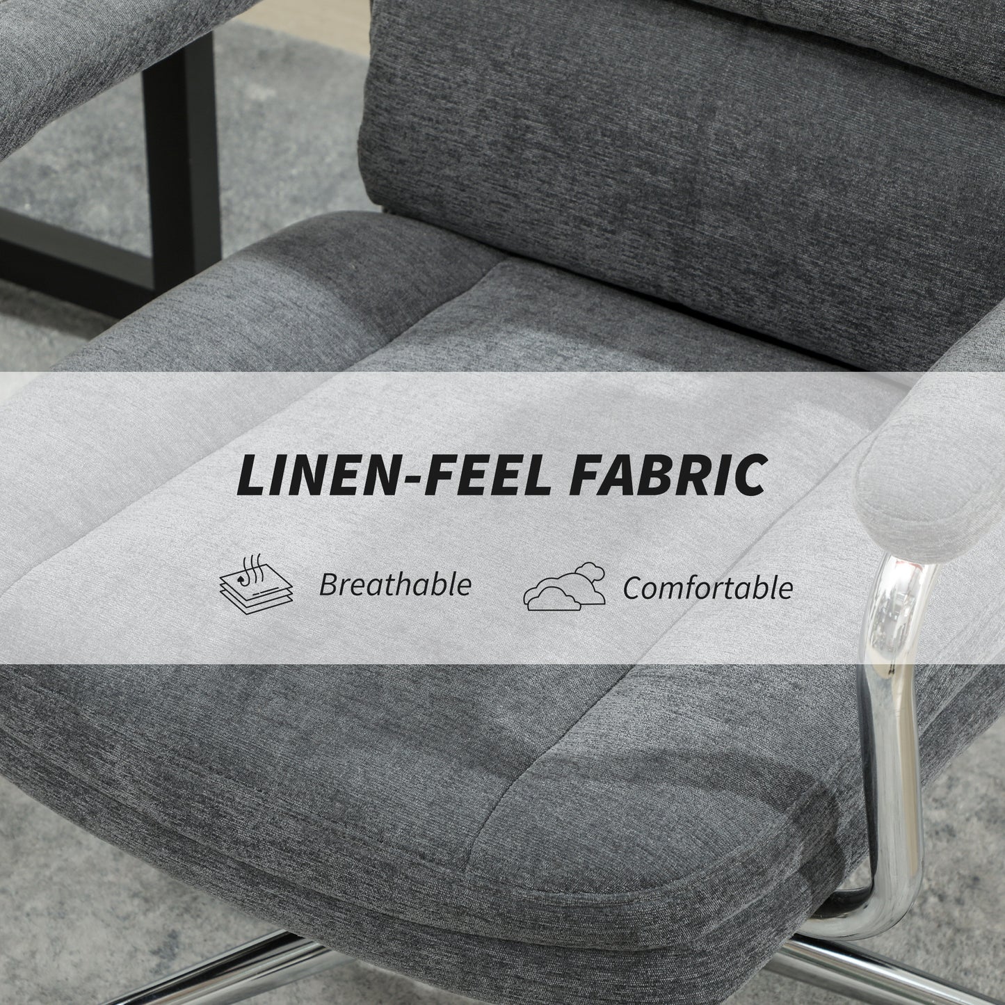 Executive Office Chair, Linen Fabric Computer Desk Chair with Double-Layer Back Cushion, Rocking Function