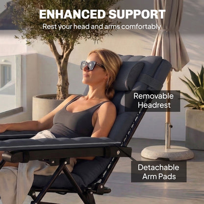 Zero Gravity Chair, Folding Sun Lounger Reclining Garden Chair with Arm Pads, Cushion, Cup Holder, Headrest, Dark Grey